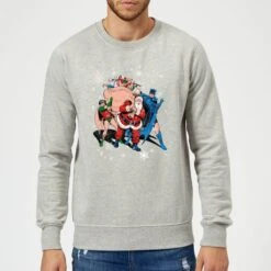 DC Comics Originals Batman And Robin Santa Claus Grey Christmas Sweater