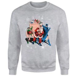 DC Comics Originals Batman And Robin Santa Claus Grey Christmas Sweater -Fashion Clothing Shop 11576292 1754626059557491