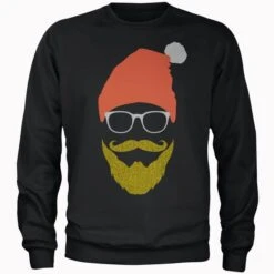 Hipster Santa Glitter Beard Black Christmas Sweatshirt