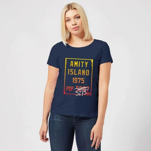 Jaws Amity Population Women's T-Shirt - Navy 5 Jaws Amity Population Women's T-Shirt - Navy - Image 3