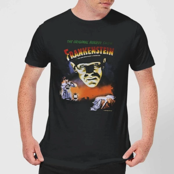 Universal Monsters Frankenstein Vintage Poster Men's T-Shirt - Black 3 Universal Monsters Frankenstein Vintage Poster Men's T-Shirt - Black