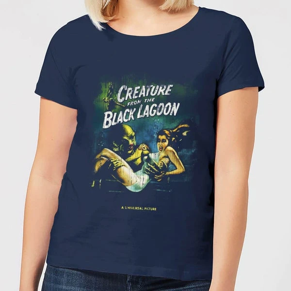 Universal Monsters Creature From The Black Lagoon Vintage Poster Women's T-Shirt - Navy 3 Universal Monsters Creature From The Black Lagoon Vintage Poster Women's T-Shirt - Navy