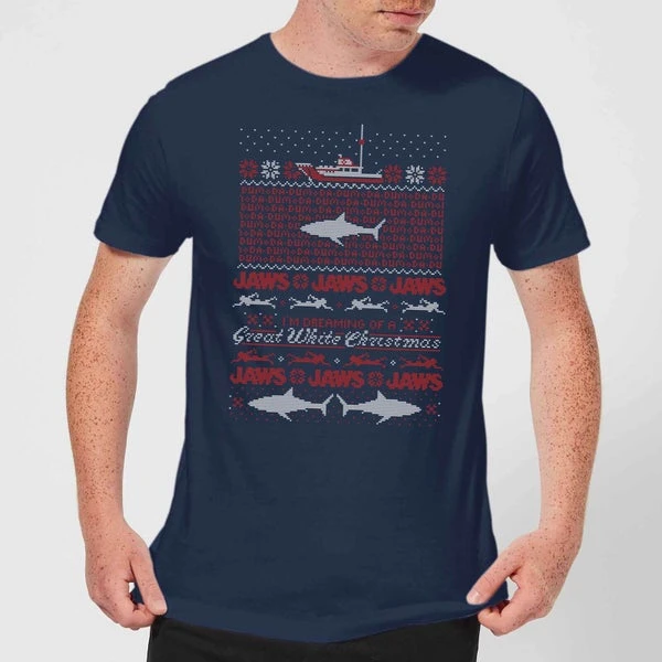 Jaws Great White Christmas Men's T-Shirt - Navy 3 Jaws Great White Christmas Men's T-Shirt - Navy