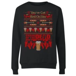 Shaun Of The Dead You've Got Red On You Christmas Women's Christmas Jumper - Black -Fashion Clothing Shop 11919547 2064625264505045