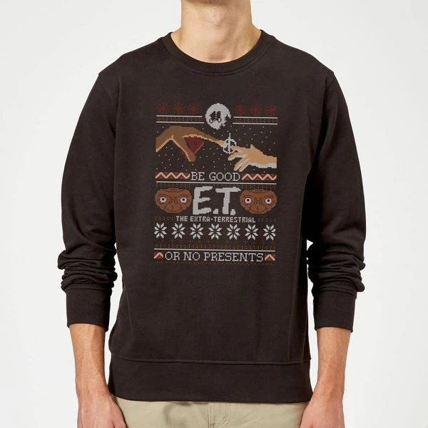 E.T. The Extra-Terrestrial Be Good Or No Presents Christmas Sweatshirt - Black 3 E.T. The Extra-Terrestrial Be Good Or No Presents Christmas Sweatshirt - Black