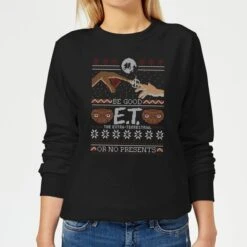 E.T. The Extra-Terrestrial Be Good Or No Presents Women's Christmas Sweatshirt - Black