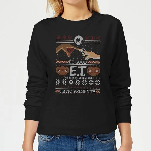 E.T. The Extra-Terrestrial Be Good Or No Presents Women's Christmas Sweatshirt - Black 3 E.T. The Extra-Terrestrial Be Good Or No Presents Women's Christmas Sweatshirt - Black