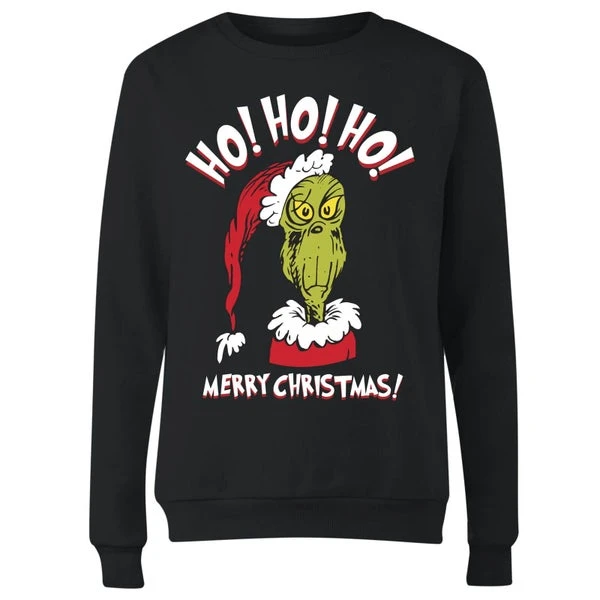 Dr. Seuss The Grinch Ho Ho Ho Women's Christmas Jumper - Black 6 Dr. Seuss The Grinch Ho Ho Ho Women's Christmas Jumper - Black - Image 4