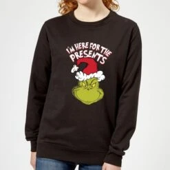 Dr. Seuss The Grinch Im Here For The Presents Women's Christmas Jumper - Black