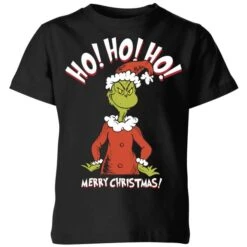 Dr. Seuss The Grinch Ho Ho Ho Smile Kids Christmas T-Shirt - Black