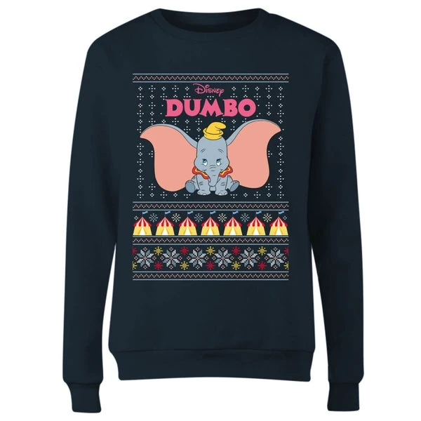 Disney Classic Dumbo Women's Christmas Jumper - Navy 6 Disney Classic Dumbo Women's Christmas Jumper - Navy - Image 4