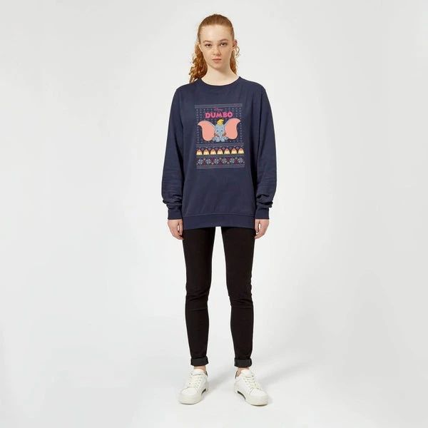 Disney Classic Dumbo Women's Christmas Jumper - Navy 5 Disney Classic Dumbo Women's Christmas Jumper - Navy - Image 3