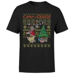 Cartoon Network Cow And Chicken Cow And Chicken Pattern Men's Christmas T-Shirt - Black -Fashion Clothing Shop 11927654 1314621404753168