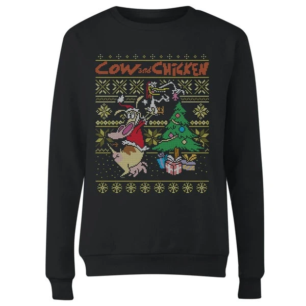 Cartoon Network Cow And Chicken Cow And Chicken Pattern Women's Christmas Jumper - Black 6 Cartoon Network Cow And Chicken Cow And Chicken Pattern Women's Christmas Jumper - Black - Image 4