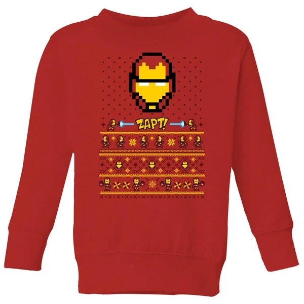 Marvel Avengers Iron Man Pixel Art Kids Christmas Jumper - Red 3 Marvel Avengers Iron Man Pixel Art Kids Christmas Jumper - Red