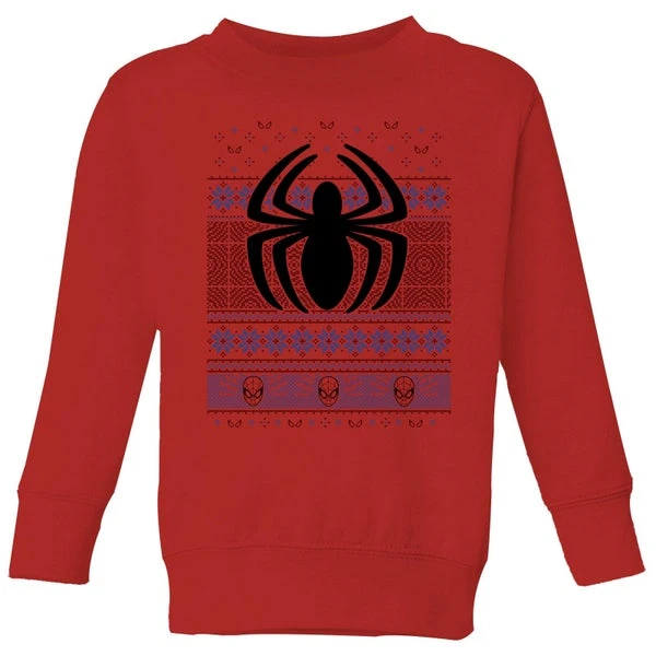 Marvel Avengers Spider-Man Logo Kids Christmas Jumper - Red 3 Marvel Avengers Spider-Man Logo Kids Christmas Jumper - Red