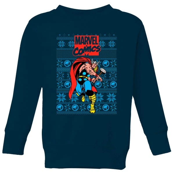 Marvel Avengers Thor Kids Christmas Jumper - Navy 3 Marvel Avengers Thor Kids Christmas Jumper - Navy