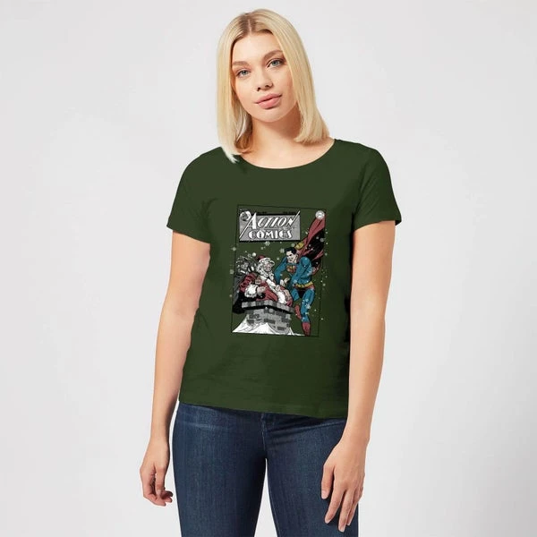 DC COMICS DC Superman Action Comics Women's Christmas T-Shirt - Forest Green 5 DC COMICS DC Superman Action Comics Women's Christmas T-Shirt - Forest Green - Image 3