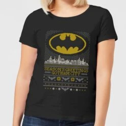 DC COMICS DC Seasons Greetings From Gotham Women's Christmas T-Shirt - Black