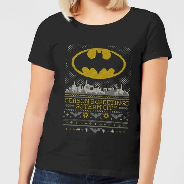 DC COMICS DC Seasons Greetings From Gotham Women's Christmas T-Shirt - Black 3 DC COMICS DC Seasons Greetings From Gotham Women's Christmas T-Shirt - Black