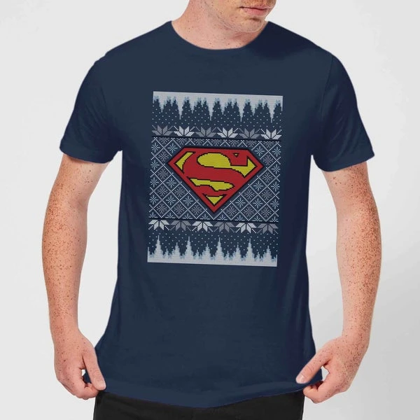 DC COMICS DC Superman Knit Men's Christmas T-Shirt - Navy 3 DC COMICS DC Superman Knit Men's Christmas T-Shirt - Navy