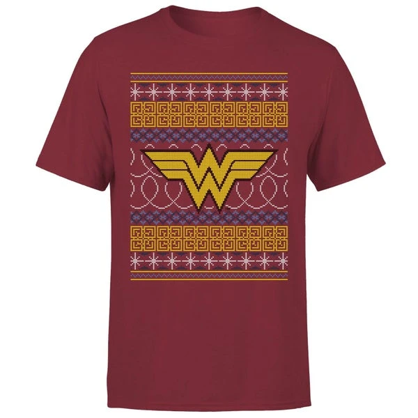 DC COMICS DC Wonder Woman Knit Men's Christmas T-Shirt - Burgundy 7 DC COMICS DC Wonder Woman Knit Men's Christmas T-Shirt - Burgundy - Image 5
