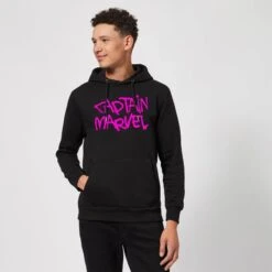 Captain Marvel Spray Text Hoodie - Black -Fashion Clothing Shop 12027190 1374644222660489
