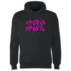 Captain Marvel Spray Text Hoodie - Black -Fashion Clothing Shop 12027190 1604644222711279