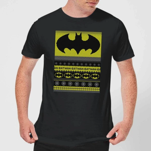 DC Comics Batman Men's Christmas T-Shirt In Black 3 DC Comics Batman Men's Christmas T-Shirt In Black