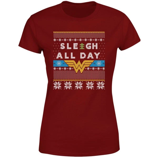 DC COMICS Wonder Woman 'Sleigh All Day Women's Christmas T-Shirt - Burgundy 7 DC COMICS Wonder Woman 'Sleigh All Day Women's Christmas T-Shirt - Burgundy - Image 5