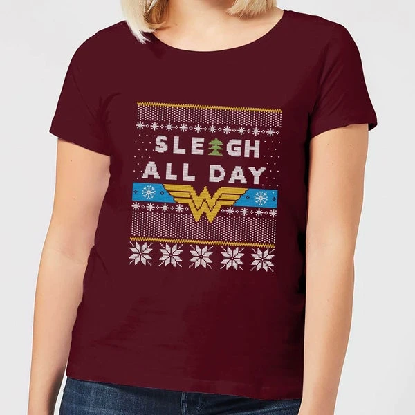 DC COMICS Wonder Woman 'Sleigh All Day Women's Christmas T-Shirt - Burgundy 3 DC COMICS Wonder Woman 'Sleigh All Day Women's Christmas T-Shirt - Burgundy