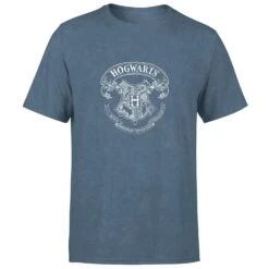 Harry Potter Hogwarts Crest Men's T-Shirt - Navy Acid Wash
