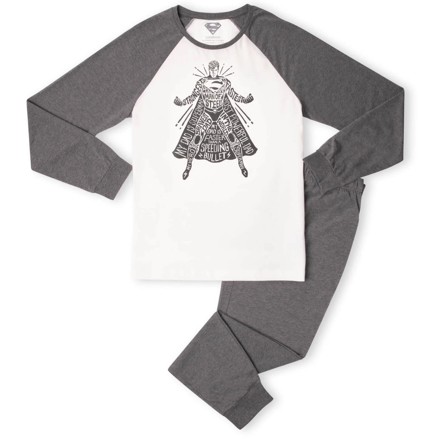 DC Superman Man Of Steel Men's Pyjama Set - White/Grey 3 DC Superman Man Of Steel Men's Pyjama Set - White/Grey