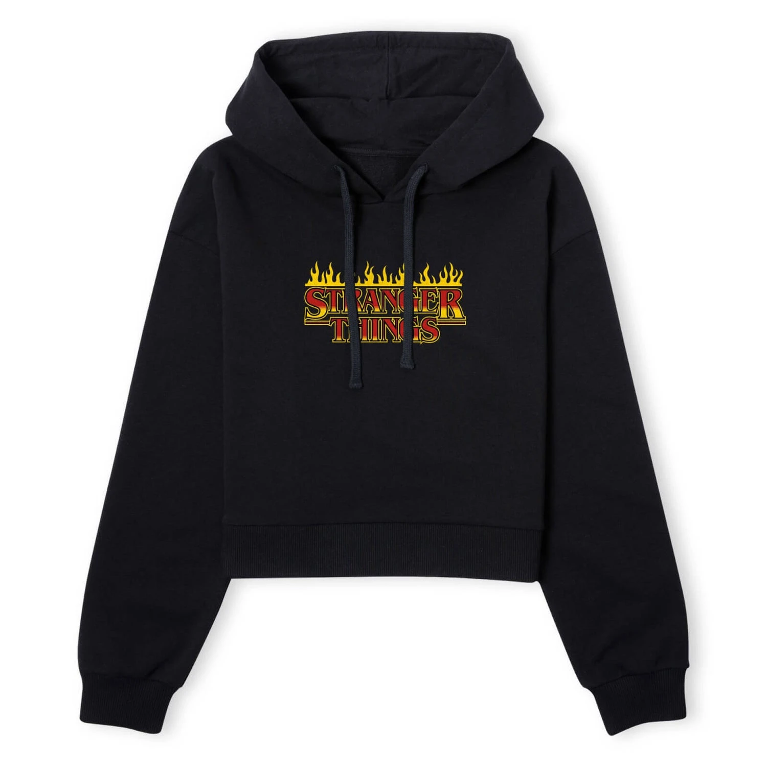 Stranger Things Flames Logo Women's Cropped Hoodie - Black 3 Stranger Things Flames Logo Women's Cropped Hoodie - Black
