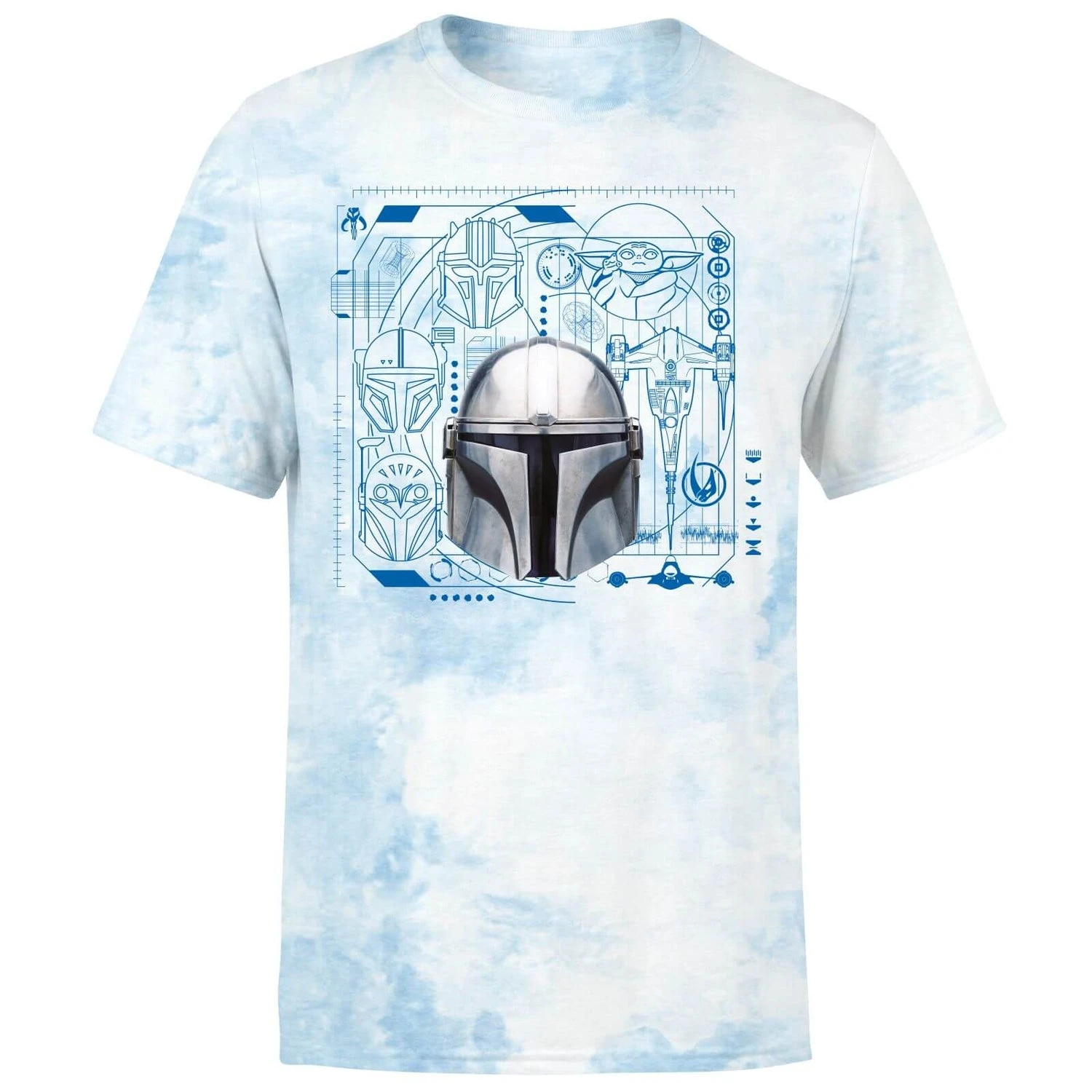 Star Wars The Mandalorian Schematics Men's T-Shirt - Light Blue Tie Dye 3 Star Wars The Mandalorian Schematics Men's T-Shirt - Light Blue Tie Dye