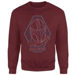 Star Wars The Mandalorian Mando Line Art Badge Sweatshirt - Burgundy