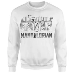 Star Wars The Mandalorian Helmets Line Art - Light Base Sweatshirt - White