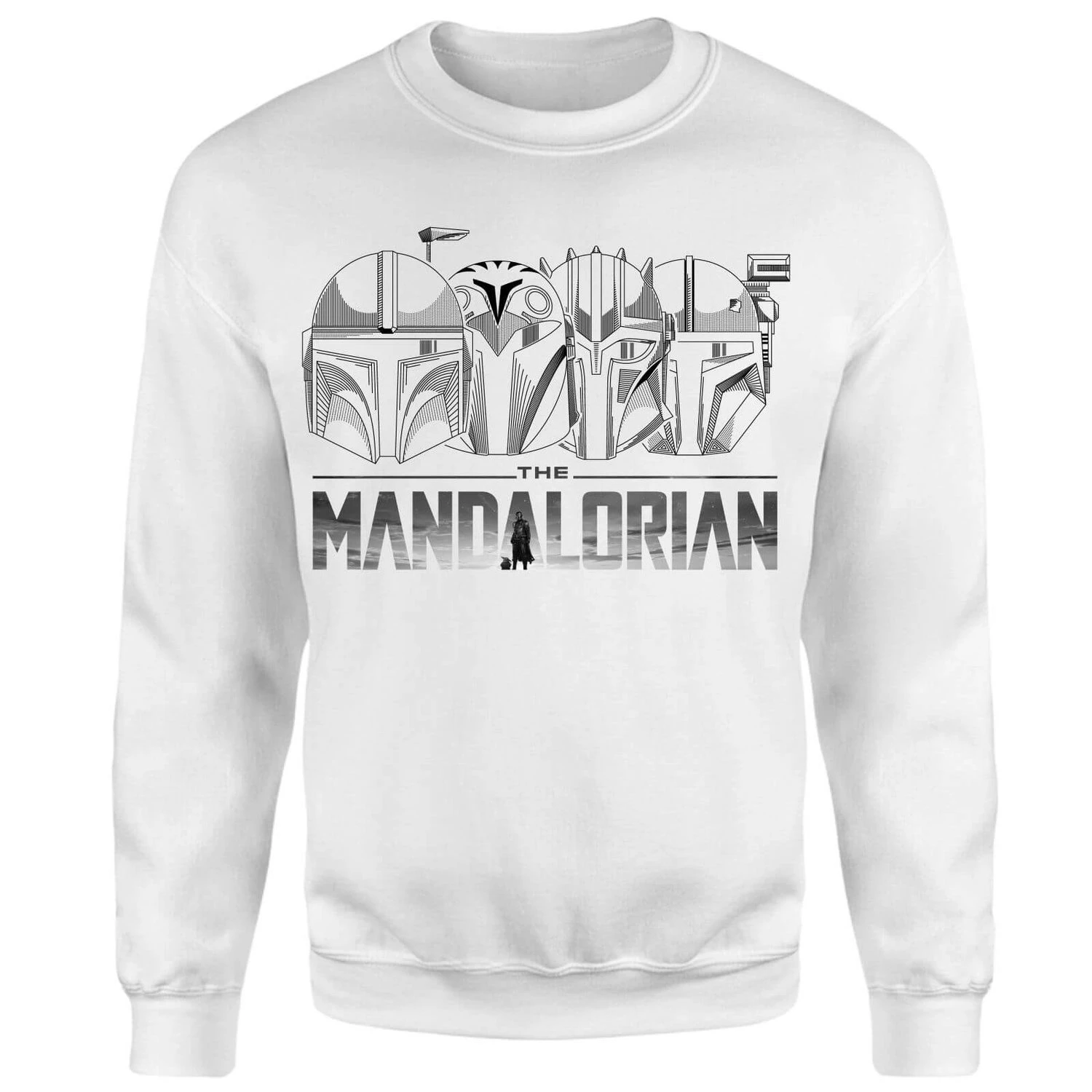 Star Wars The Mandalorian Helmets Line Art - Light Base Sweatshirt - White 3 Star Wars The Mandalorian Helmets Line Art - Light Base Sweatshirt - White