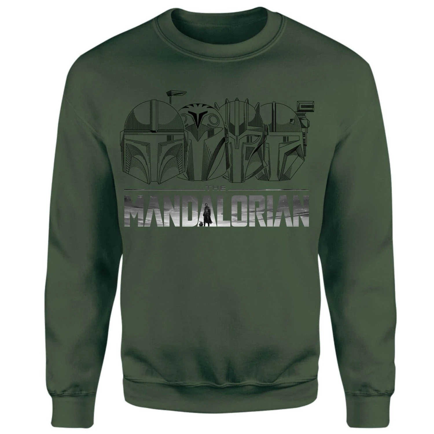 Star Wars The Mandalorian Helmets Line Art - Light Base Sweatshirt - Green 3 Star Wars The Mandalorian Helmets Line Art - Light Base Sweatshirt - Green