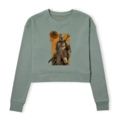 Star Wars The Mandalorian Composition Women's Cropped Sweatshirt - Khaki