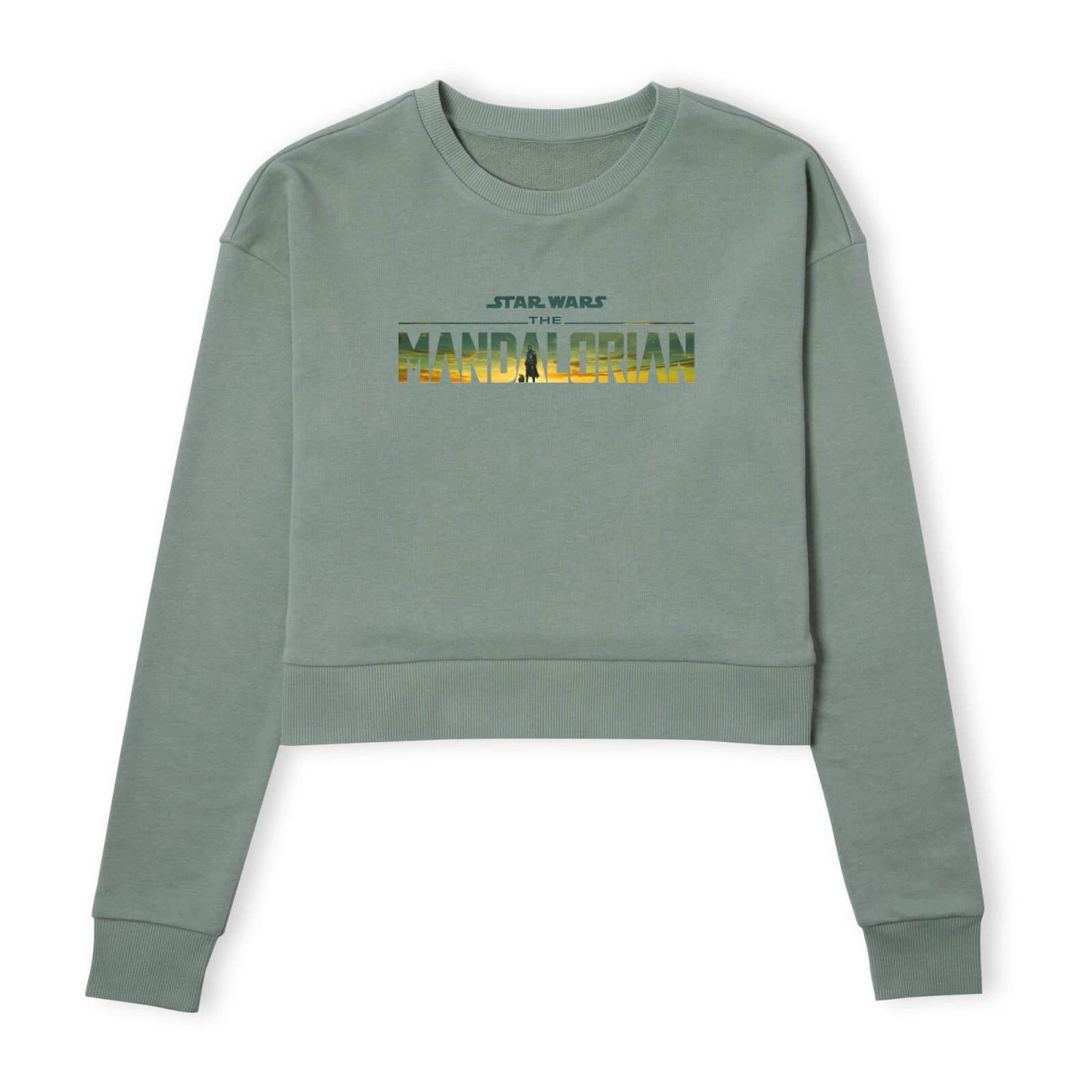 Star Wars The Mandalorian Sunset Logo Women's Cropped Sweatshirt - Khaki 3 Star Wars The Mandalorian Sunset Logo Women's Cropped Sweatshirt - Khaki