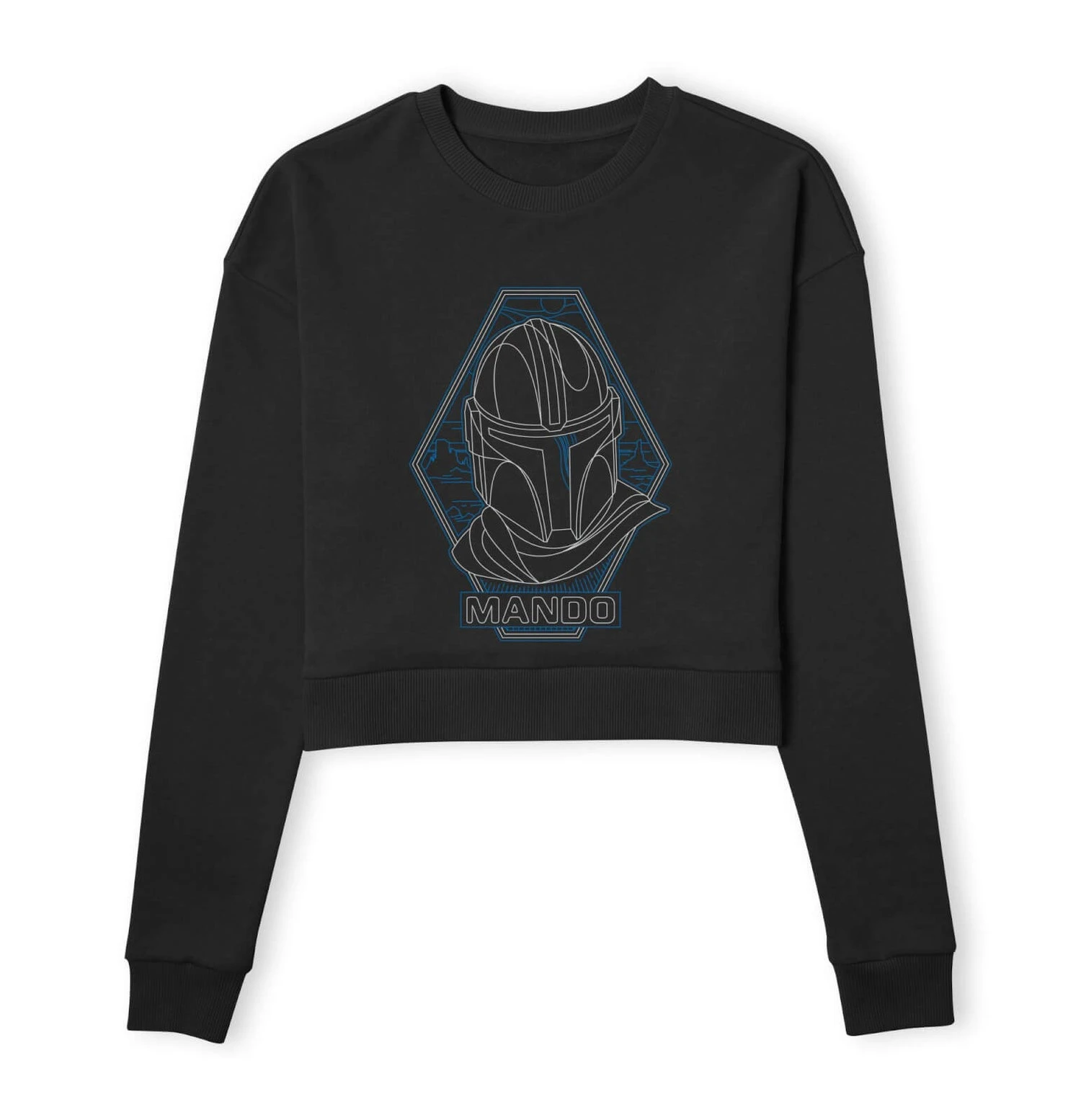 Star Wars The Mandalorian Mando Line Art Badge Women's Cropped Sweatshirt - Black 3 Star Wars The Mandalorian Mando Line Art Badge Women's Cropped Sweatshirt - Black