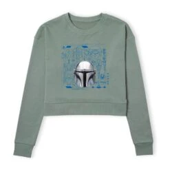 Star Wars The Mandalorian Schematics Women's Cropped Sweatshirt - Khaki