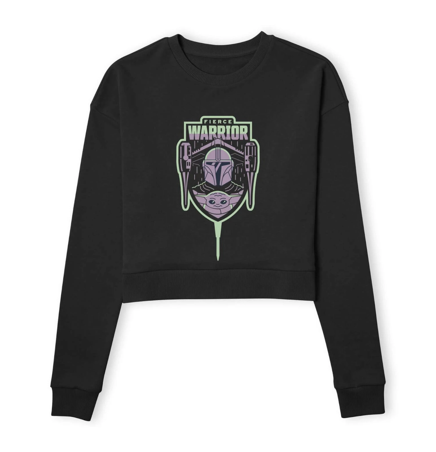 Star Wars The Mandalorian Fierce Warrior Women's Cropped Sweatshirt - Black 3 Star Wars The Mandalorian Fierce Warrior Women's Cropped Sweatshirt - Black