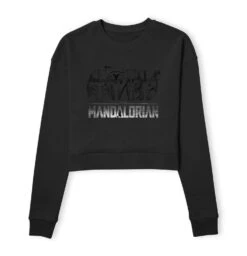Star Wars The Mandalorian Helmets Line Art - Light Base Women's Cropped Sweatshirt - Black