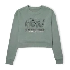 Star Wars The Mandalorian Helmets Line Art - Light Base Women's Cropped Sweatshirt - Khaki