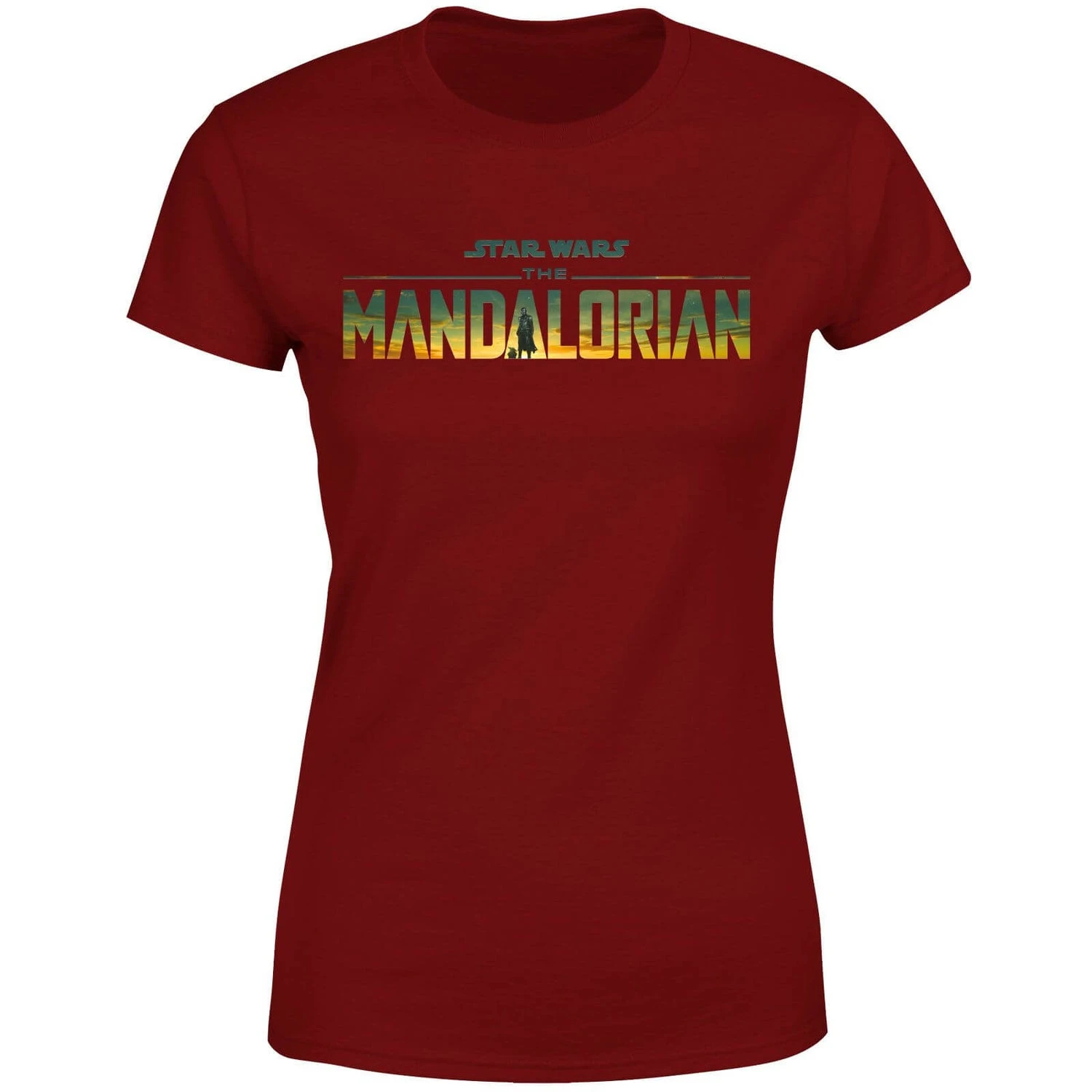 Star Wars The Mandalorian Sunset Logo Women's T-Shirt - Burgundy 3 Star Wars The Mandalorian Sunset Logo Women's T-Shirt - Burgundy