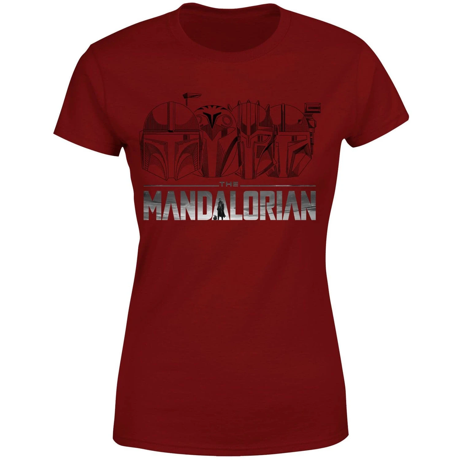 Star Wars The Mandalorian Helmets Line Art - Light Base Women's T-Shirt - Burgundy 3 Star Wars The Mandalorian Helmets Line Art - Light Base Women's T-Shirt - Burgundy