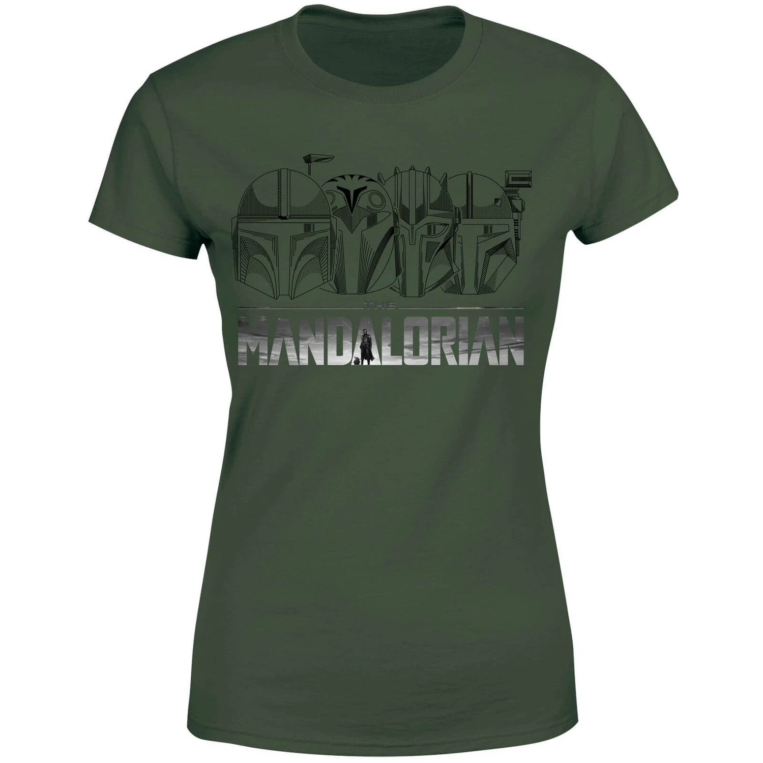 Star Wars The Mandalorian Helmets Line Art - Light Base Women's T-Shirt - Green 3 Star Wars The Mandalorian Helmets Line Art - Light Base Women's T-Shirt - Green