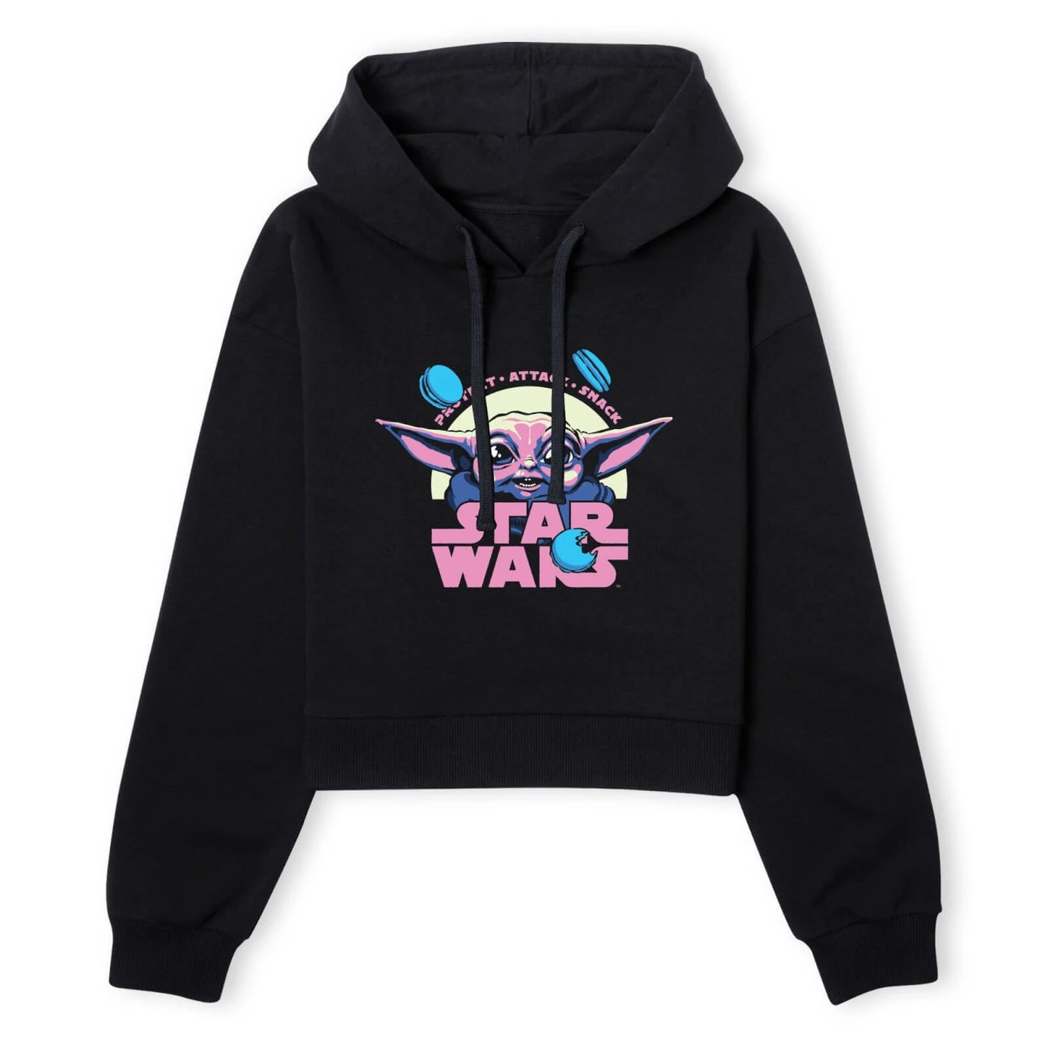 The Mandalorian Grogu Protect Attack Snack Women's Cropped Hoodie - Black 3 The Mandalorian Grogu Protect Attack Snack Women's Cropped Hoodie - Black